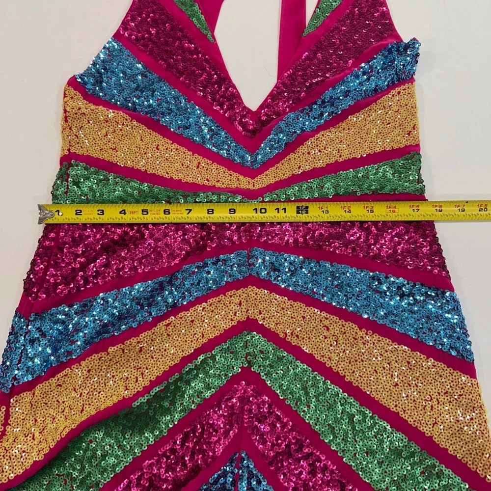 Nasty Gal Sequin Colour Block Halterneck Playsuit Women 10 Hot Pink | Festival - Picture 11 of 13